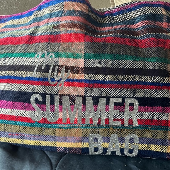 Anthropologie Maud Fourier Reversible Striped Tote NWT Colorful Serape Bag - Picture 3 of 16